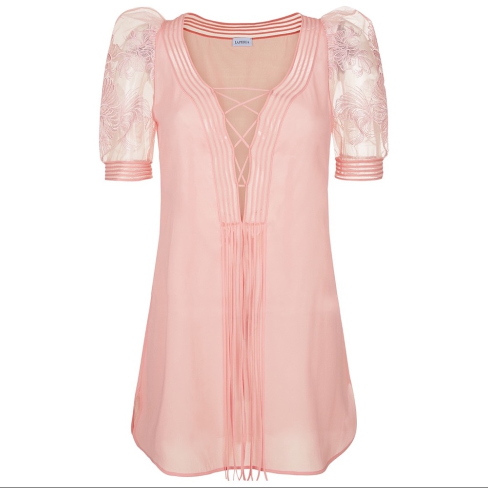 🆕TAGS🏷 La Perla Pink Silk Nightdress Puff Sleeve